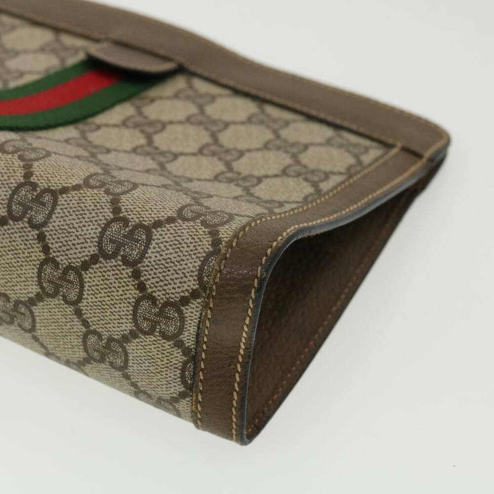 GUCCI GG Canvas Web Sherry Line Clutch Bag Beige Red Green - Picture 14 of 16